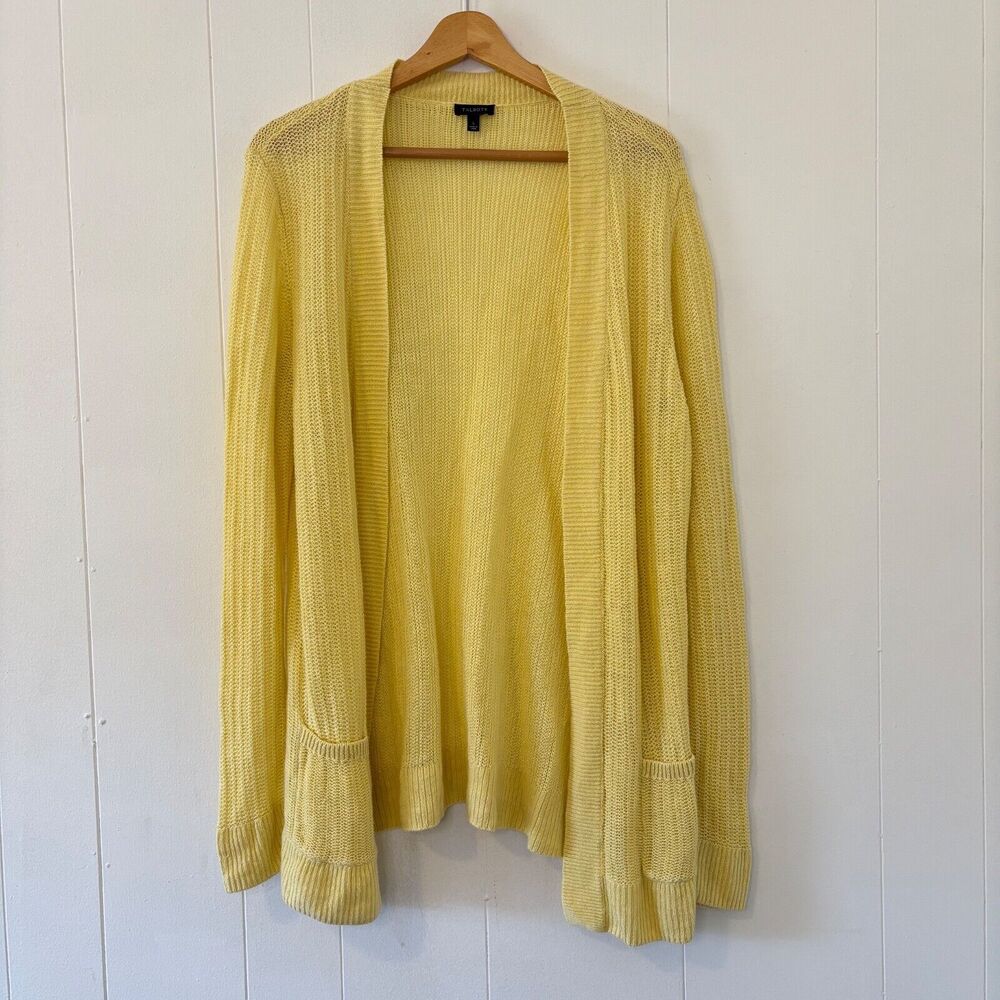 Talbots Size Large Cardigan/Sweater Yellow Open Front 100% Linen Lightweight